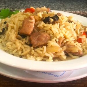 Risotto de cerdo con salsa agridulce (caliente)