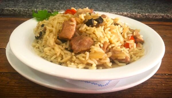 Risotto de cerdo con salsa agridulce (caliente)