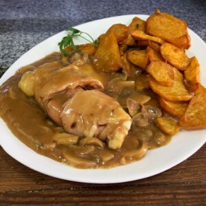 Muslitos de pollo Richard con batatas fritas