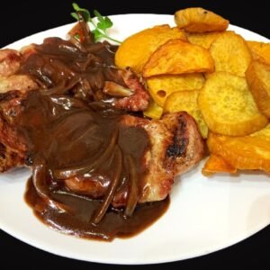 Bondiolitas al oporto con batatas españolas